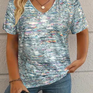 Women's Geometric Short Sleeve Tee T-shirt V Neck Printing Casual Summer Graphic Tee Top, JustFashionNow T-Shirts, color:As Picture|size:XXL,
