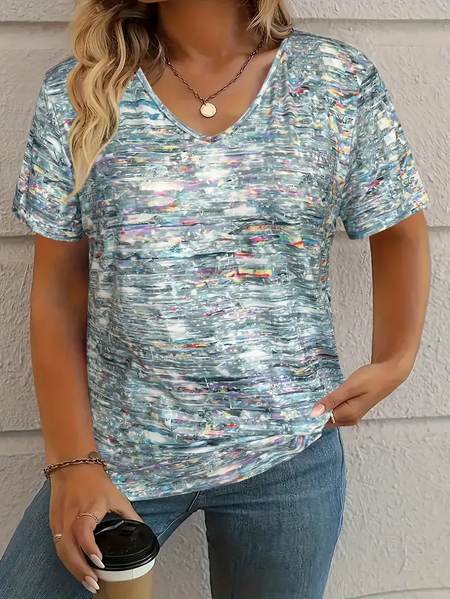 Women's Geometric Short Sleeve Tee T-shirt V Neck Printing Casual Summer Graphic Tee Top, JustFashionNow T-Shirts, color:As Picture|size:XXL,