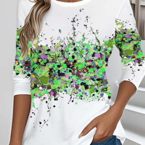 Vintage Floral Printing Crew Neck Long Sleeve T-shirt, T-shirts, color:Green|size:5XL, catalog Noracora shop