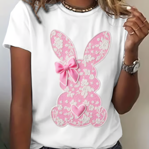 Women's Easter Bunny Print Casual T-Shirt, T-shirts, Lilicloth.com