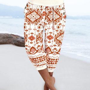 Tribal Print Low Waist Button Decor Capris Pants Vacation Pants with Pocket, women Pants, ChicMe catalog