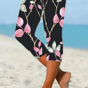 Women's Trousers Elastic Waist Legging Daily Going Out Casual Printing Floral Summer Pants, JustFashionNow Leggings, color:Black|size:XXL,