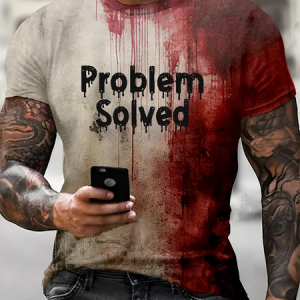 Men's Bloody Problem Solved Halloween Print T-Shirt, T-shirts, Lilicloth.com