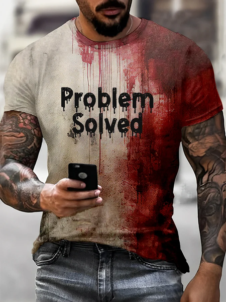 Men's Bloody Problem Solved Halloween Print T-Shirt, T-shirts, Lilicloth.com