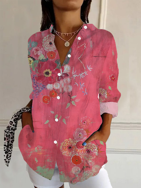 Women's Long Sleeve Shirt Spring/Fall As Picture Floral Buckle Shirt Collar Daily Going Out Casual Top, Blouses, Lilicloth.com - Image 12