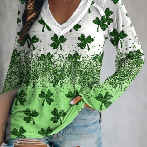 Women's Long Sleeve Blouse Spring/Fall Shamrock St. Patrick's Day Floral V Neck Daily Going Out Casual Top, JustFashionNow Shirts & Blouses, color:Green|size:5XL
