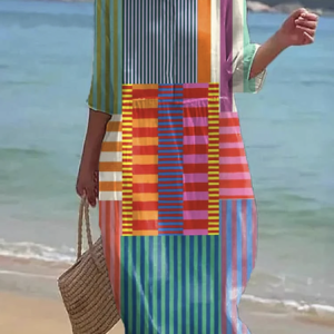Women Geometric Crew Neck Half Sleeve Comfy Casual Maxi Dress, Maxi, color:Green|size:3XL, catalog Noracora shop