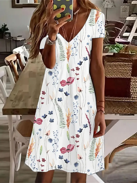 Women's Floral Spring Print Casual V-Neck Short Sleeve Dress, Dresses, Lilicloth.com - Image 11