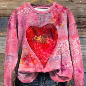Women's Valentine's Day Love Heart Print Graphic Long Sleeve Crew Neck Sweatshirt, JustFashionNow Sweatshirts & Hoodies, color:Red|size:XXL,
