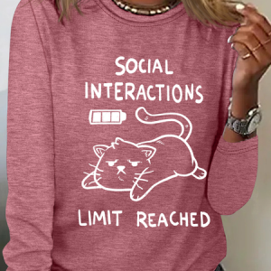 Social Interactions Limit Reached Casual Long Sleeve Shirt, Long sleeves, Lilicloth.com