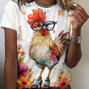 Women's Animal Short Sleeve Tee T-shirt Crew Neck Vintage Summer Top, JustFashionNow T-Shirts, color:Apricot|size:4XL,