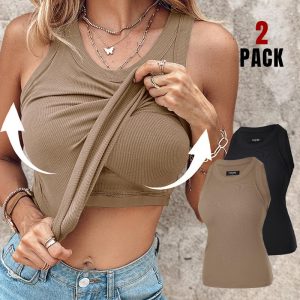 ChicMe Built-in Bra 2 Piece Athletic Tank Tops for Women Ribbed Tank Top, women Tanks & Crop Tops, ChicMe catalog