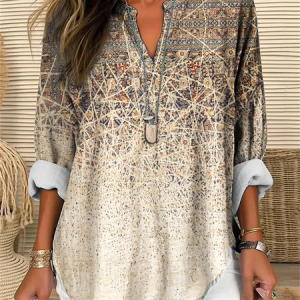 Abstract geometry Vintage Ethnic Print Blouse, Blouses, Lilicloth.com