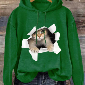 Funny 3D Cat Loose Cotton-Blend Text Letters Casual Hoodie, Hoodies&Sweatshirts, Lilicloth.com