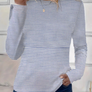 Women's Striped Long Sleeve Tee T-shirt Crew Neck Printing Casual Spring/Fall Top, JustFashionNow T-Shirts, color:Blue|size:XXL,
