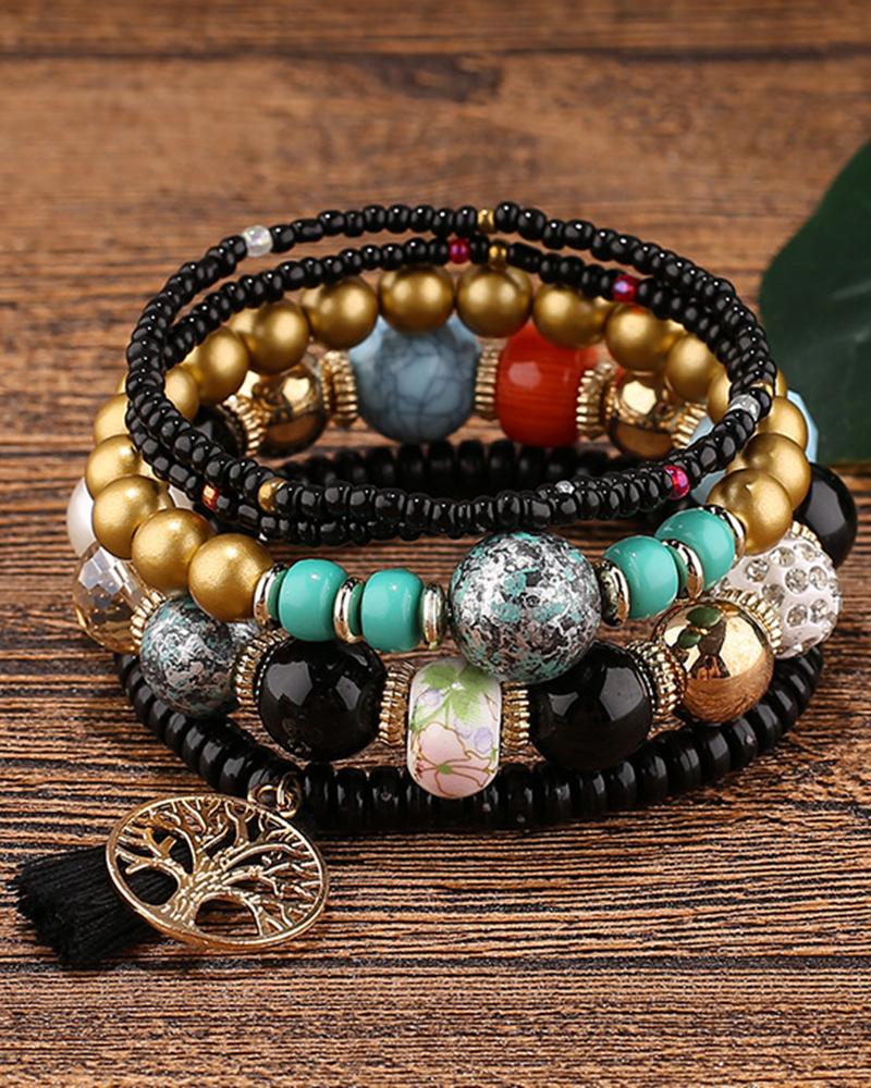 1pc Bohemian Beaded Hollow Out Geometric Tassel Multi-layer Bracelet, women Bracelet, ChicMe catalog - Image 3