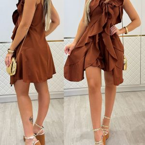 2 Pieces Outfit V-Neck Spaghetti Strap Ruffles Top and Casual Shorts Set, women Two-piece Sets, ChicMe catalog