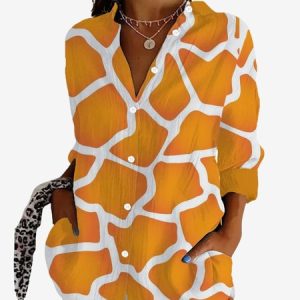 Women's Long Sleeve Shirt Spring/Fall Geometric Shirt Collar Daily Going Out Casual Top, JustFashionNow Shirts, color:Orange|size:XXL,