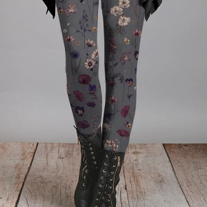 Women's Casual Floral Jersey All Season Printing Long Leggings, JustFashionNow Leggings, color:Gray|size:XXL,