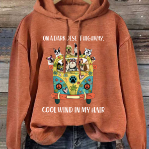 Women's Funny On A Dark Desert Highway Cool Wind In My Hair Graphic Printing Cotton-Blend Animal Loose Casual Hoodie, Hoodies&Sweatshirts, Lilicloth.com