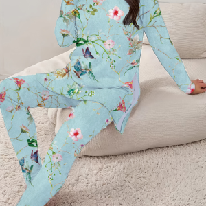Women's Printing Floral Daily Going Out Two Piece Set Long Sleeve Casual Spring/Fall Top With Pants Matching Set, JustFashionNow Suit Set, color:Green|size:XXL,