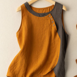 Cotton And Linen Vacation Plain Crew Neck Tank Top, Tank Tops & Camis, Roselinlin - Online Catalog