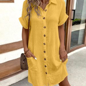 Buttoned Pocket Design Casual Shirt Dress, women Shirt Dresses, ChicMe catalog
