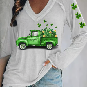 Women's Car Long Sleeve Blouse_ Spring/Fall Printing V Neck Daily Casual Top, JustFashionNow Shirts & Blouses, color:White|size:5XL