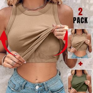 ChicMe Built-in Bra 2 Piece Crewneck Tank Top Terry Towelling Lined Sleeveless Slim Fit Layering Shirt Tops, women Tanks & Crop Tops, ChicMe catalog