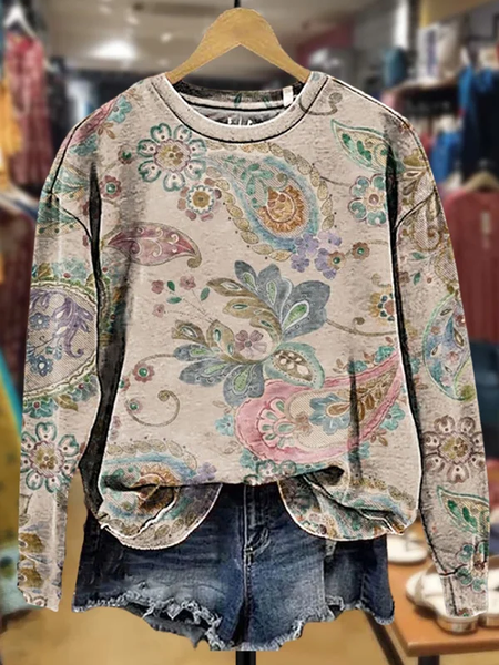 Women's Crew Neck Floral Printing Casual Spring/Fall Long Sleeve Sweatshirt, JustFashionNow Sweatshirts & Hoodies, color:As Picture|size:3XL,