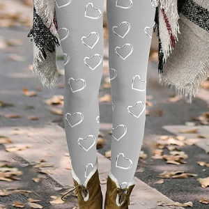 Women's Casual Heart/Cordate Jersey All Season Long Leggings, JustFashionNow Leggings, color:Gray|size:XXL,