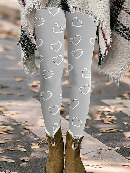 Women's Casual Heart/Cordate Jersey All Season Long Leggings, JustFashionNow Leggings, color:Gray|size:XXL,