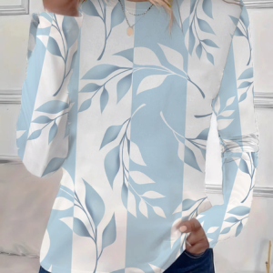 Women's Floral Long Sleeve Tee T-shirt Crew Neck Printing Casual Spring/Fall Graphic Tee Top, JustFashionNow T-Shirts, color:Blue-White|size:XXL,