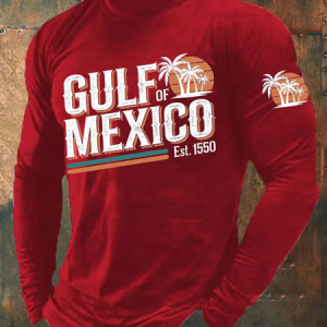 Men's Gulf of Mexico Print Long Sleeve Casual Tee, Long Sleeves, Lilicloth.com