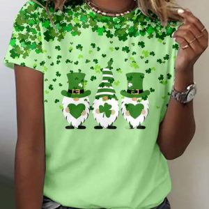 Women's Four-leaf Clover Short Sleeve Tee T-shirt Crew Neck Lace Casual Summer Top, JustFashionNow T-Shirts, color:Green|size:5XL,