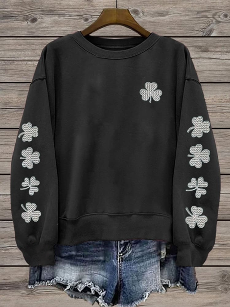Women's St. Patrick's Day Floral Shamrock Printing Casual Spring/Fall Long Sleeve Sweatshirt, JustFashionNow Sweatshirts & Hoodies, color:Black|size:XXL,
