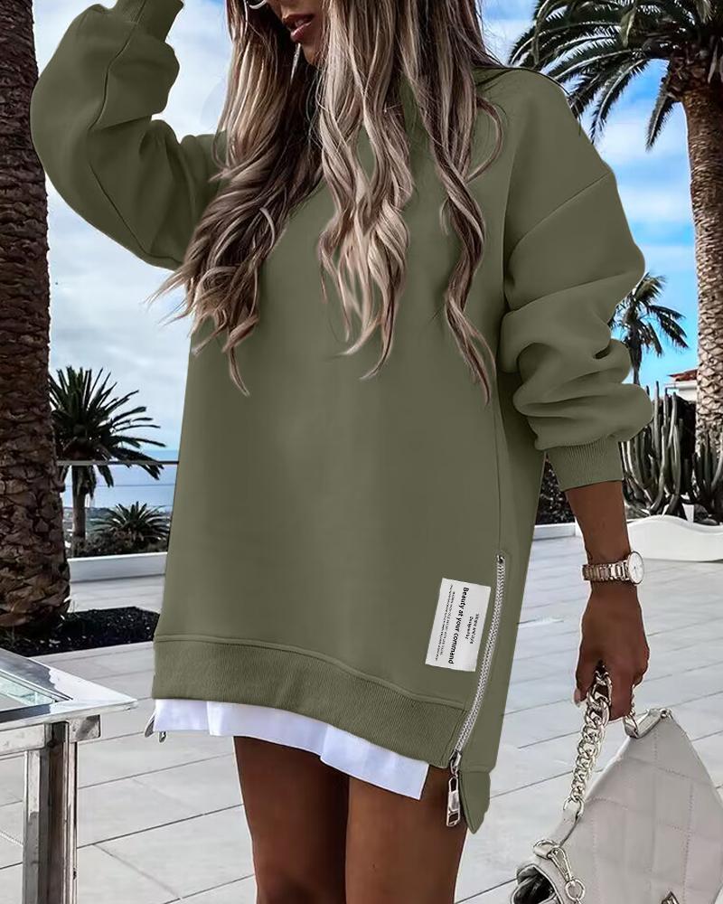 Long Sleeve Pullover Sweatshirt Zipper Slit Casual Dress, women Casual Dresses, ChicMe catalog - Image 11