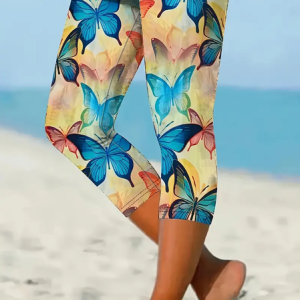 Women's Butterfly Capris Elastic Waist Pant Casual Summer Trousers, JustFashionNow Leggings, color:As Picture|size:XXL,