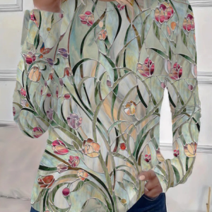 Women's Spring Floral Print Casual Round Neck Long Sleeve T-Shirt, Long sleeves, Lilicloth.com