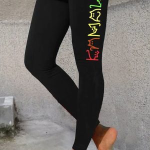 Women's Text Letters Casual All Season Long Leggings, JustFashionNow Leggings, color:Black|size:4XL,