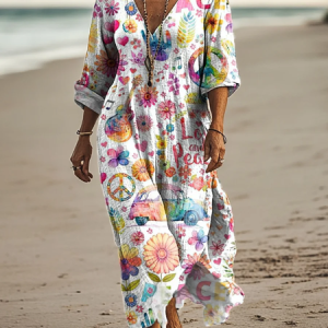 V Neck Vintage Dress With No Belt, Dresses, Lilicloth.com