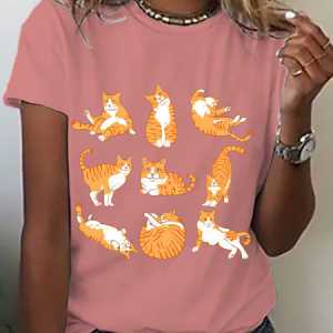Cute Orange Cat Cotton T-Shirt, T-shirts, Lilicloth.com