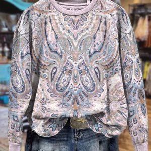 Women's Crew Neck Ethnic Casual Spring/Fall Long Sleeve Sweatshirt, JustFashionNow Sweatshirts & Hoodies, color:Gray|size:XXL,