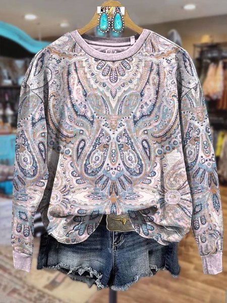 Women's Crew Neck Ethnic Casual Spring/Fall Long Sleeve Sweatshirt, JustFashionNow Sweatshirts & Hoodies, color:Gray|size:XXL,