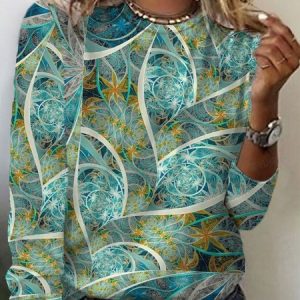 Women's Long Sleeve Tee T-shirt Spring/Fall Geometric Jersey Crew Neck Daily Going Out Casual Top, JustFashionNow T-Shirts, color:Green|size:XXL,
