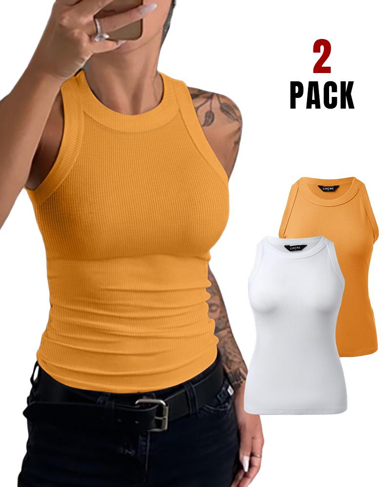 2-Pack Round Neck Thick Strap Racerback Ribbed Tank Slim Fit Tops without Bra Pads, women Tanks & Crop Tops, ChicMe catalog - Image 2