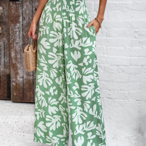 Women's Floral Long Pant Casual Spring/Fall Trousers, JustFashionNow Pants, color:Green|size:XL,