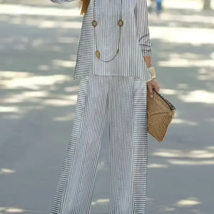 Women's Striped Printing Two-Piece Set Daily Long Sleeve Casual Spring/Fall Top With Pants Matching Set, JustFashionNow Suit Set, color:As Picture|size:XXL,