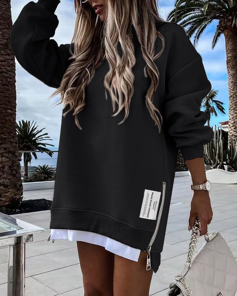 Long Sleeve Pullover Sweatshirt Zipper Slit Casual Dress, women Casual Dresses, ChicMe catalog - Image 7