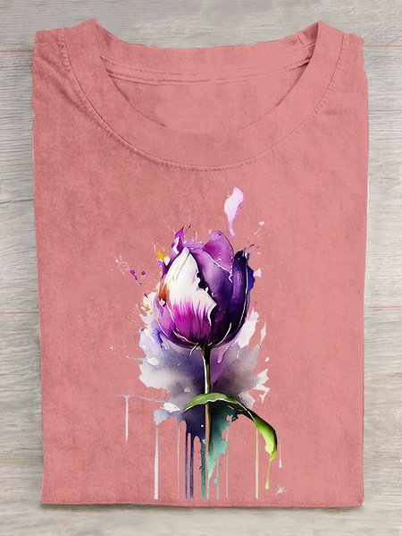 Purple flower Alzheimer's Awareness Cotton T-shirt, T-shirts, Lilicloth.com - Image 2